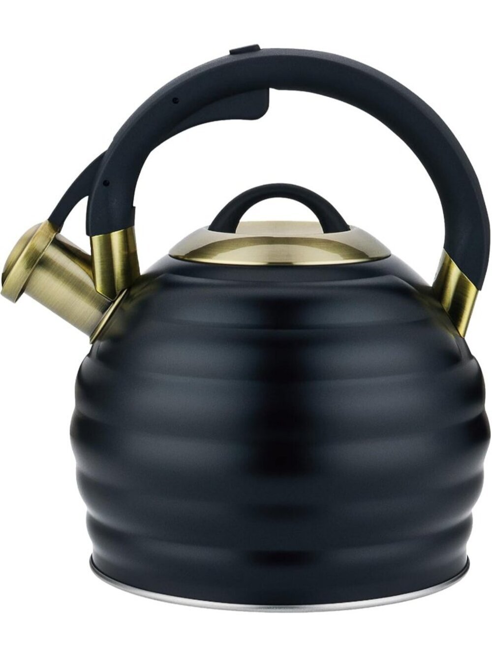 Black Kitchen Whistling Teakettle 3.2Q Stainless Stovetop Heat Proof Handle